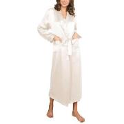 Lady Avenue Pure Silk Long Robe Benhvit silke Large Dame