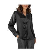 Lady Avenue Satin Pyjama With Long Sleeves Svart silke X-Small Dame