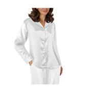 Lady Avenue Satin Pyjama With Long Sleeves Benhvit Small Dame