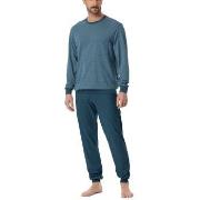 Schiesser Comfort Essentials Pyjama With Cuff Blå/Blå bomull 48 Herre