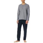 Schiesser Casual Essentials Long Pyjama Button Mørkblå bomull Small He...