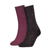 Tommy Hilfiger Strømper 2P Women Dot Sock Svart/Vinrød Str 35/38 Dame
