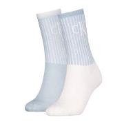 Calvin Klein Strømper 2P Glossy Rib Crew Socks Hvit/Blå Str 39/42 Dame