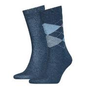 Tommy Hilfiger Strømper 2P Men Sock Check Jeansblå Str 43/46 Herre