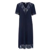 Damella Plain Lace Short Sleeve Nightdress Marine viskose Small Dame