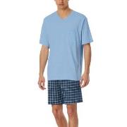Schiesser Comfort Essentials V-Neck Short Pyjamas Marine/Blå bomull 50...