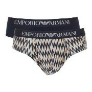Armani Cotton Stretch Print Briefs 2P Beige/marin bomull Large Herre