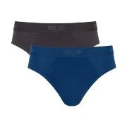 Sloggi 2P SLG Base Midi Briefs Svart/Blå bomull Medium Herre