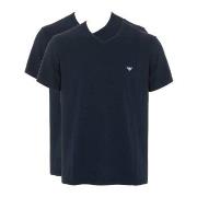 Armani Cotton V-neck T-shirts 2P Marine bomull Small Herre