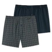 Schiesser 2P Leg Flattering Boxer Shorts Blå/Grå bomull Large Herre