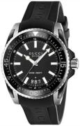 Gucci Herreklokke YA136204 Dive Sort/Gummi Ø45 mm