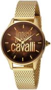 Just Cavalli Dameklokke JC1L032M0115 Logo Brun/Gulltonet stål Ø34 mm