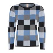 Rutete O-Neck Jumper Bluser 3234 Svart/Blå