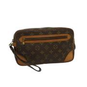 Brukt Brunt Lerret Louis Vuitton Marly Dragonne Clutch Veske