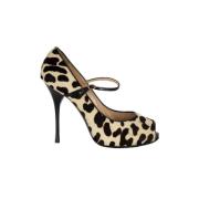 Leopard Print Ponyhair Peep-toe Pumps