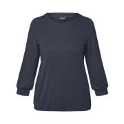 Marineblå Signature Modal Bluse Med Strikk I Nederkant - Marineblå Top...