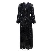 Lina Velvet Burnout Long Dress Black