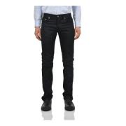 Slim-fit Svarte Bomull Jeans med Knappelukking og Fem Lommer