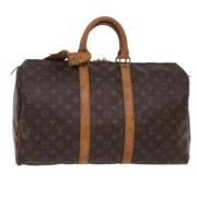 Pre-owned Brunt lerret Louis Vuitton Keepall