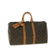 Pre-owned Brunt lerret Louis Vuitton Keepall