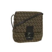 Pre-owned Brunt lerret Fendi skulderveske