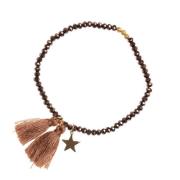 Crystal Bead Bracelet 3 MM W/Tassel Sparkled Cognac