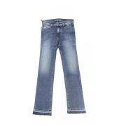 Blå Slim Fit Jeans med Frynsete Bunn