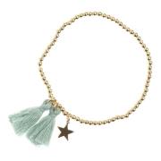 Metal Bead Bracelet W/Tassel Teal