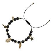 Stone Bead Bracelet 6 MM W/Charms - Matte Black