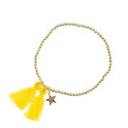 Metal Bead Bracelet W/Tassel Yellow