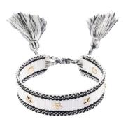 Woven Friendship Bracelet W/Star Studs White W/Black