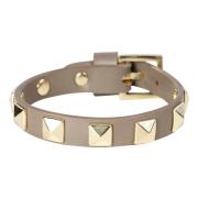 Leather Stud Bracelet Dark Taupe W/Gold