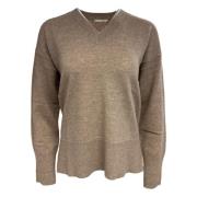 Beige Cashmere V-Hals Splitt Genser