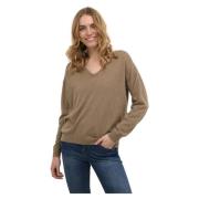 Lysebrun Cream Cranva Tynn Genser I Cashmere Med V-Hals - Lys Brun Mel...