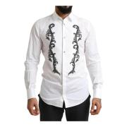 Hvit Barokk Detalj Slim Fit Skjorte