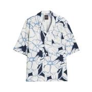 Navy Oscar Jacobson Cuban Flower Print Skjorter