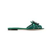 Grønne krystallpyntede blonder sandaler