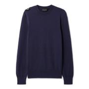 Crew Neck Strikkegenser i Ink Navy