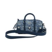 Blå Vintage Jacquard Satchel Håndveske