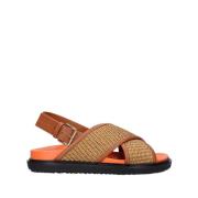 Flate Sandaler med Vevde Raffia Stropper