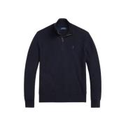 Navy Mesh-Strikket Bomull Quarter-Zip Jumper