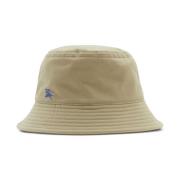 Beige Bomull Bred Brem Hatt