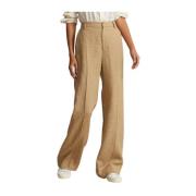 Beige Cropped Flat Front Bukser