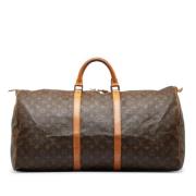 Pre-owned Brunt lerret Louis Vuitton Keepall