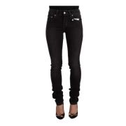 Sort Vasket Skinny Jeans med Midt Høy Midje