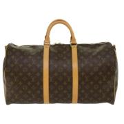 Pre-owned Brunt lerret Louis Vuitton Keepall