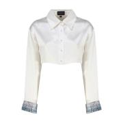 Hvit Satengskjorte med Krystallpyntede Mansjetter