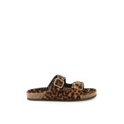 Leopard Print Pony-Effect Leather Mules