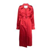 Rød Silke Duchess Trench Coat med Avtagbart Belte