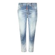 Blå Distressed Skinny Cropped Jeans